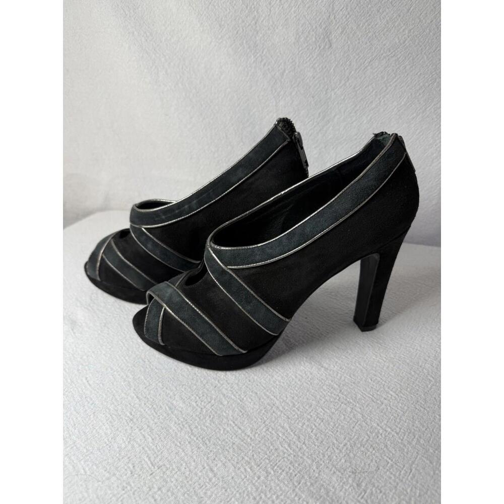J.Crew Suede Tilly Goblincore Two-Tone Peeptoe Platform Heel Apprx 4.5 Inch Heel